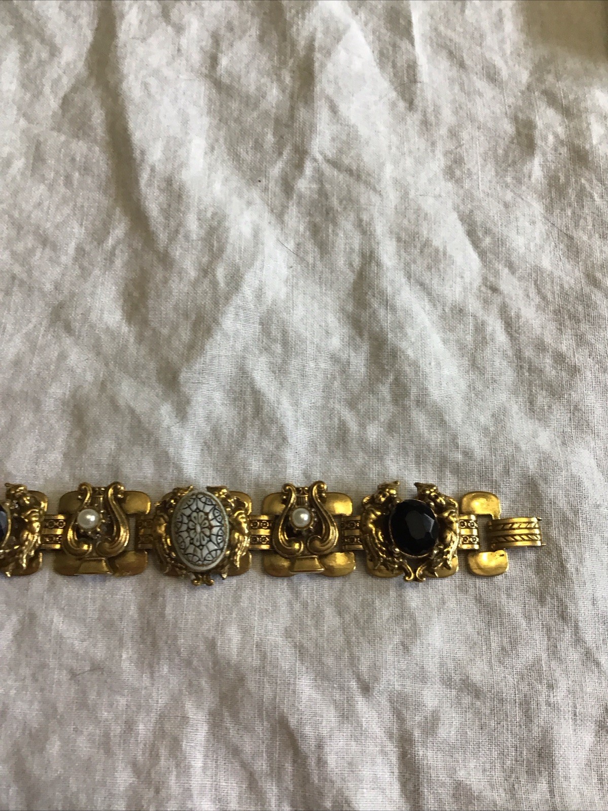 Amazing Vintage Gold Tone Station Layered Charm Bracelet Harp Style