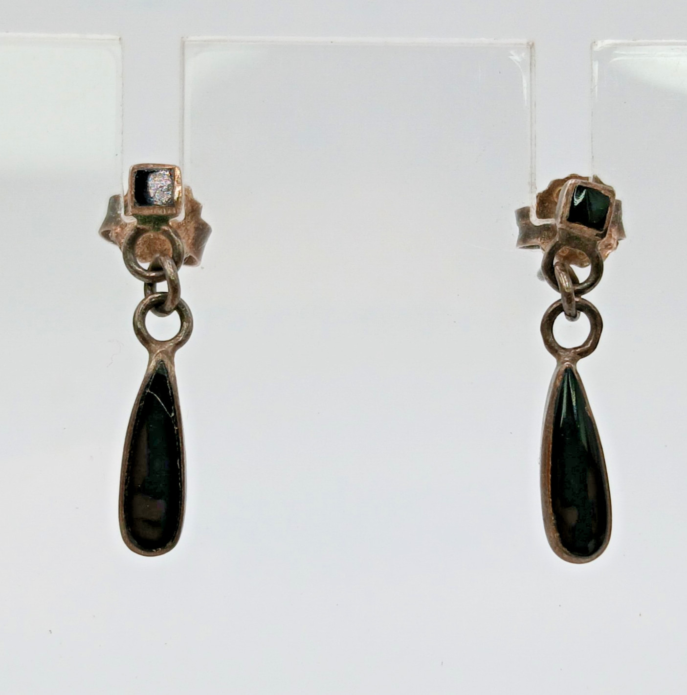 VTG 925 CW Black Onyx Dangle Earrings 0.75in Sterling Silver 1.3gtw Teardrop