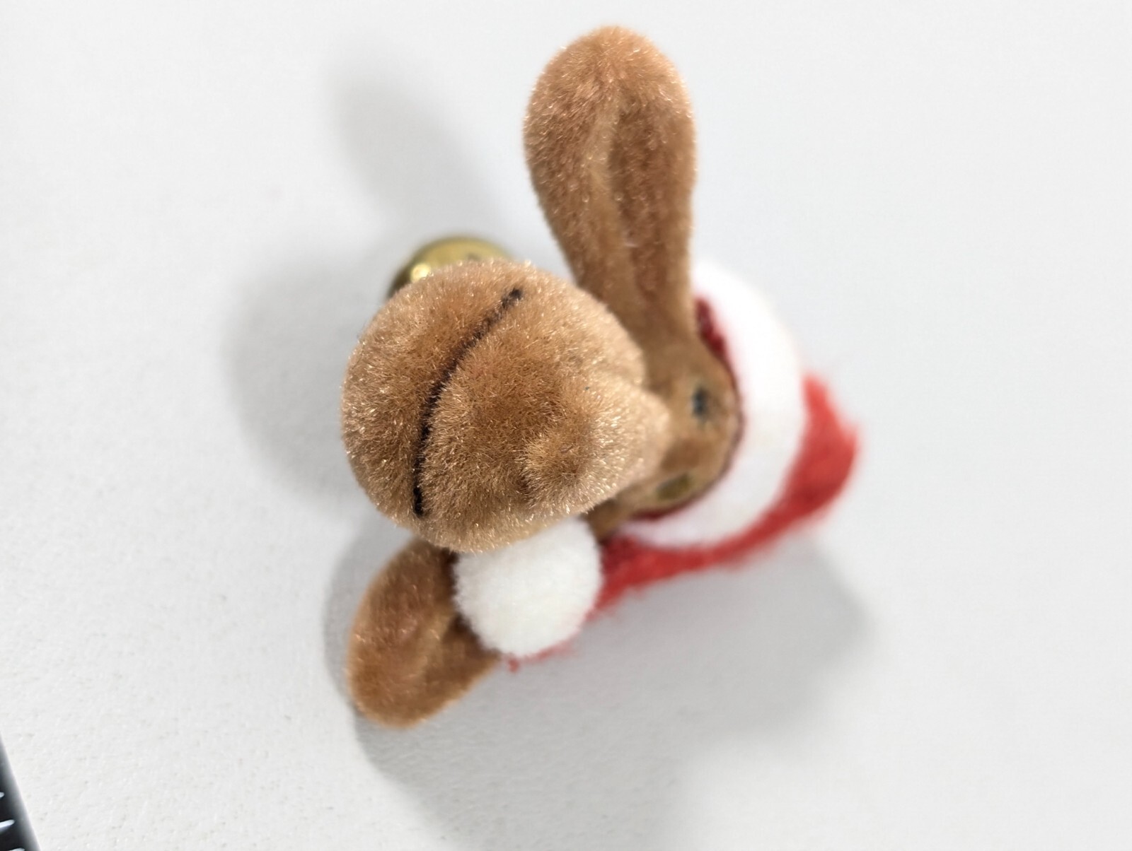 Vintage Fuzzy Christmas Reindeer Pin Brown Red Santa Hat 3D