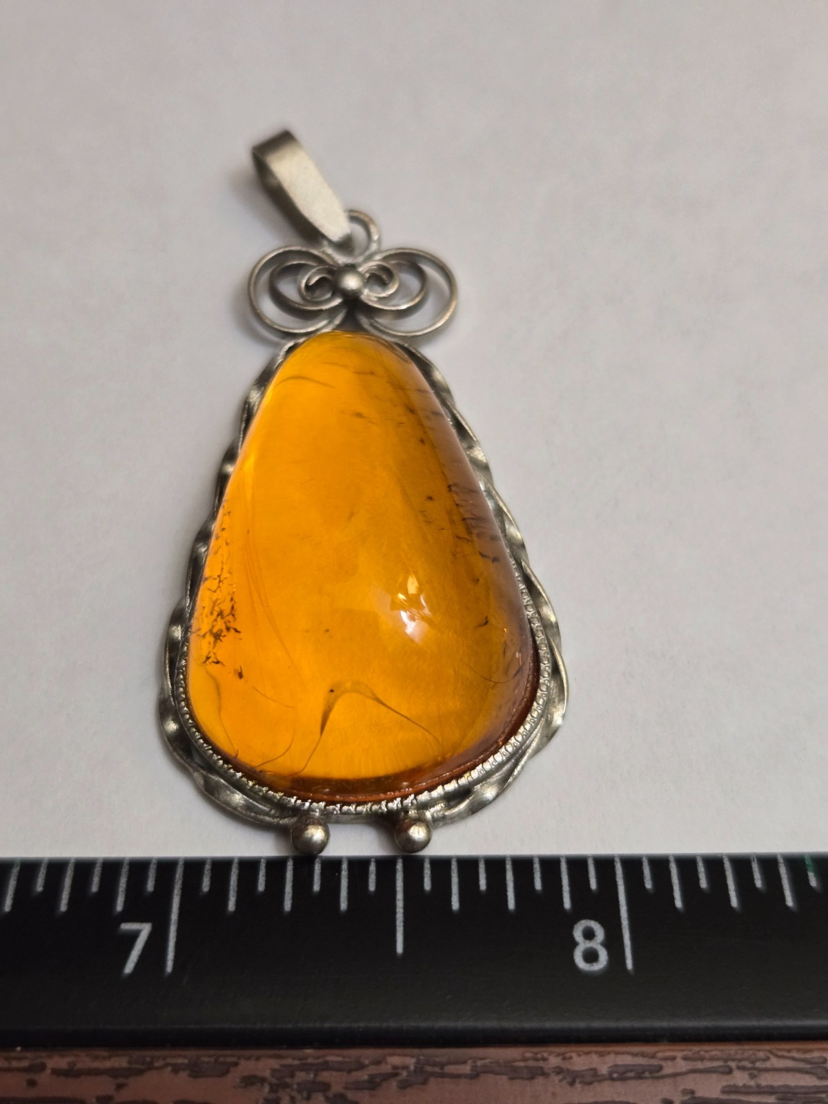 Vintage Brown Natural Amber Pendant from Latvia with Metal Setting
