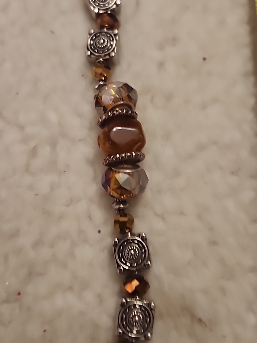 Vintage Metal & Agate Stone BOHO With Amber AB beaded Necklace 18”