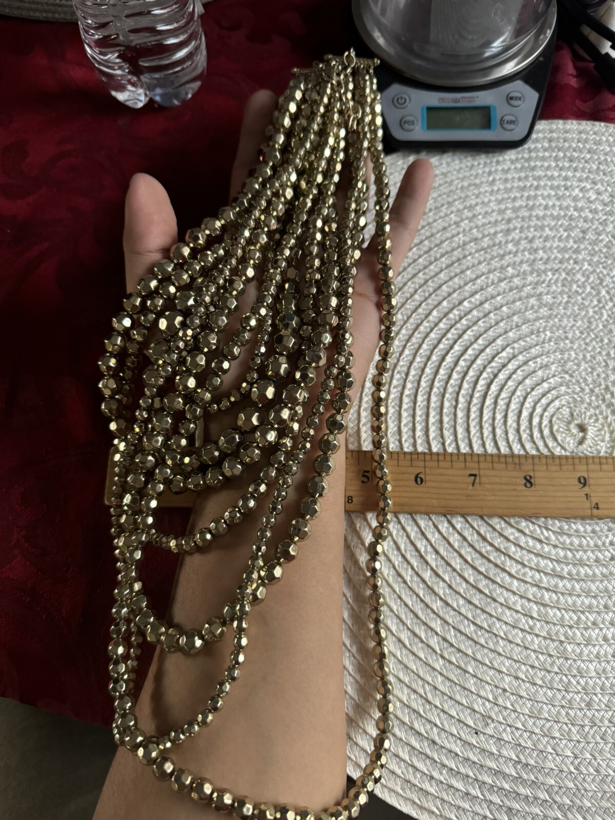 Vintage Signed GRAZIANO gold TONE(NOT METAL) Faceted Beads Multi Strand Necklace