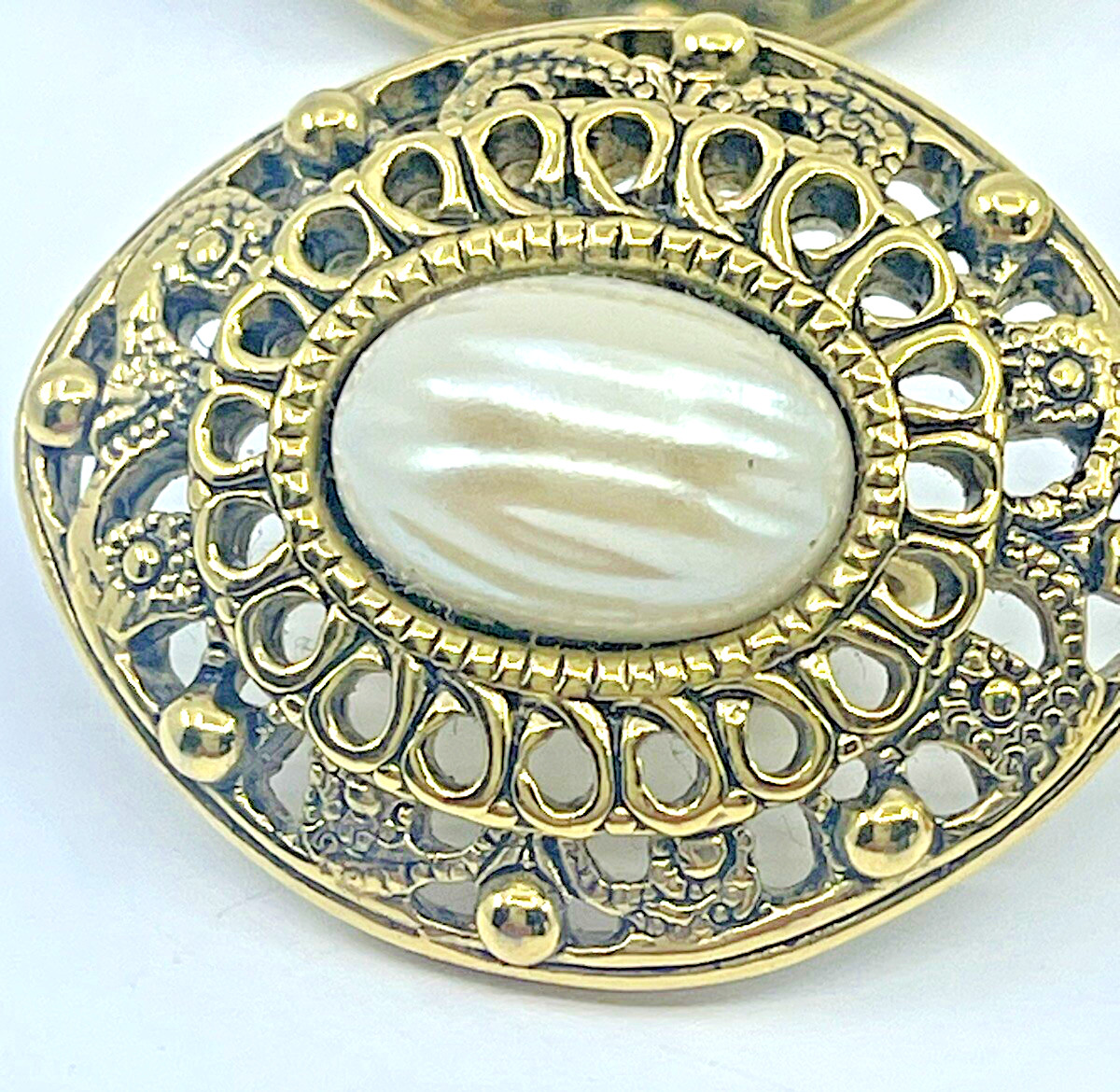 VTG MCM Pearl Gold Tone Brooch Clip- On Earring & Adjustable Ring LOT