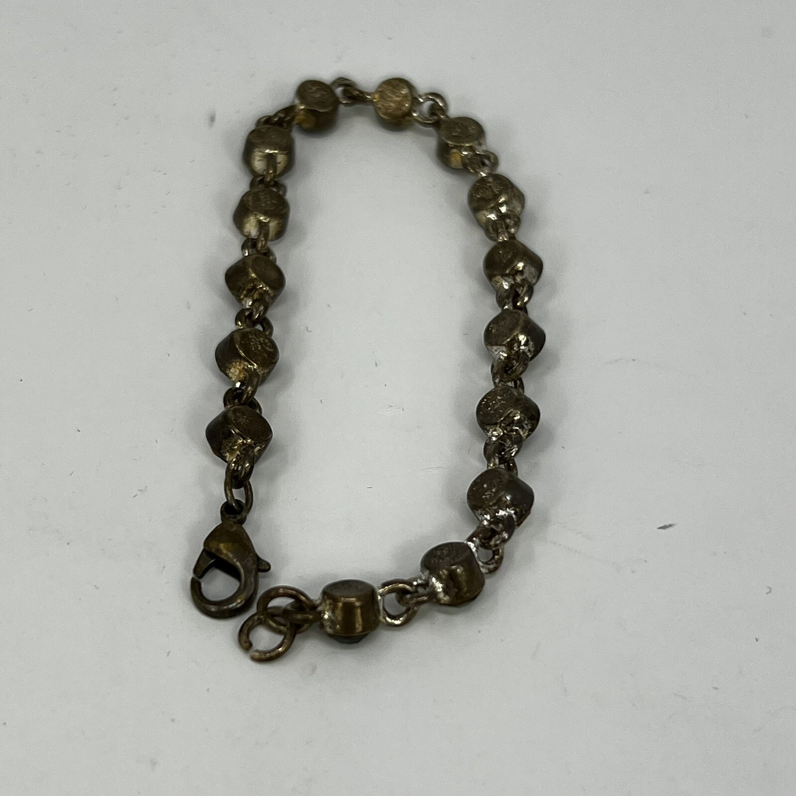 VTG Bracelet 7” Black Clear and Gray Rhinestones Brushed Antiqued Silver SEE