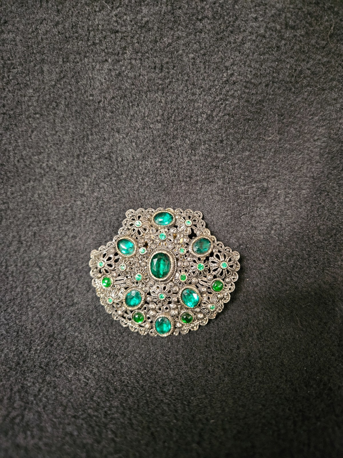 New England Glass Works Antique Brooch Pin Blue Rhinestones Filigree Marked Read