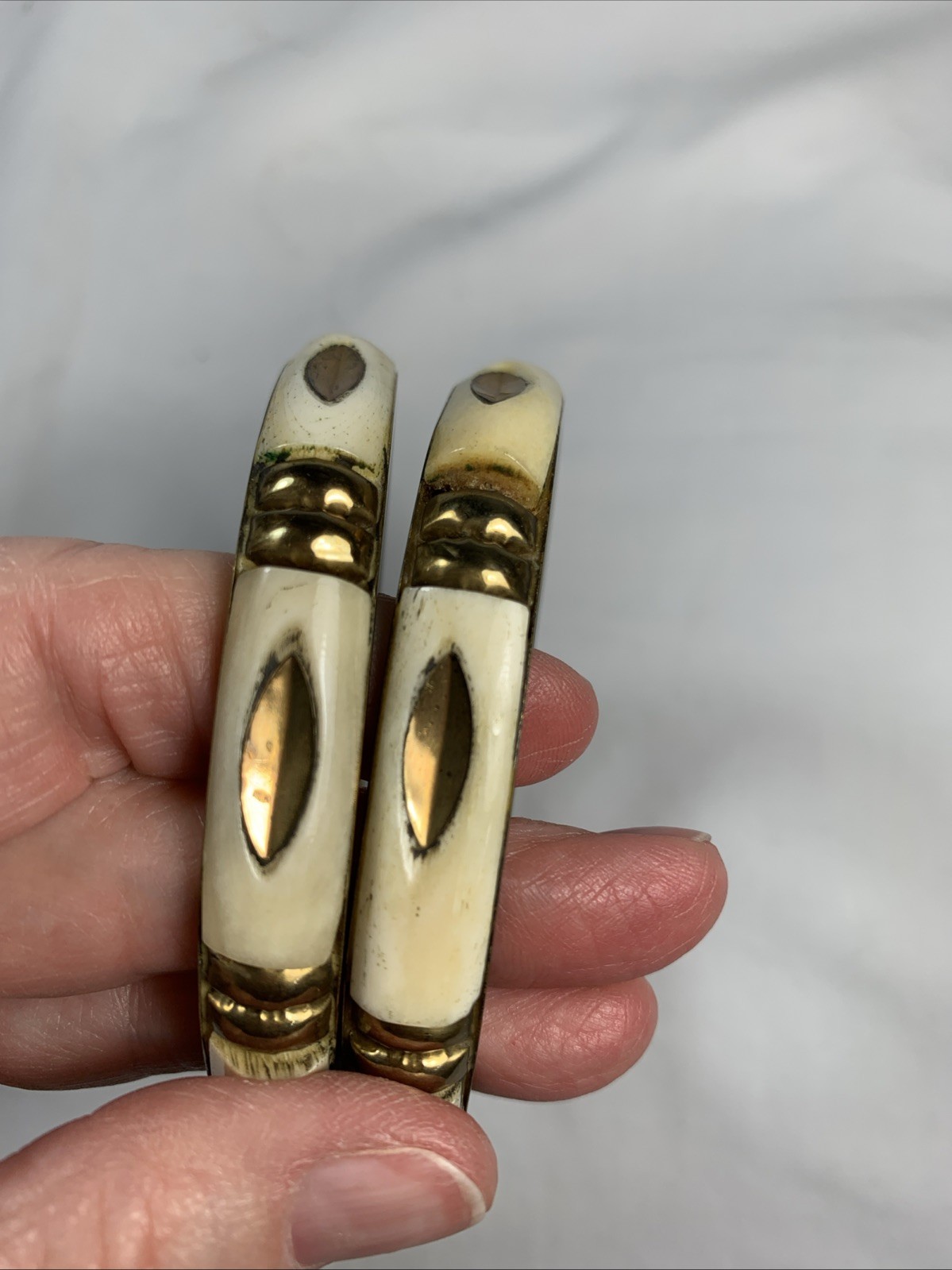 2 Vtg Bone & Brass Bangle Bracelet Moroccan Berber – Handcrafted Ethnic Tribal