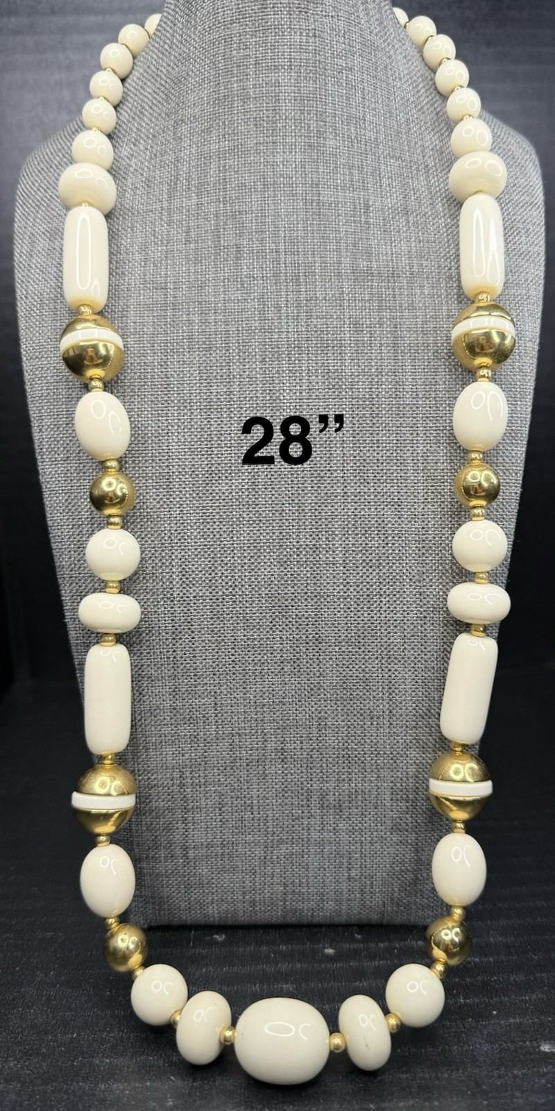 Vintage Trifari Glass Beaded Off White with Gold Chunky Statement Necklace