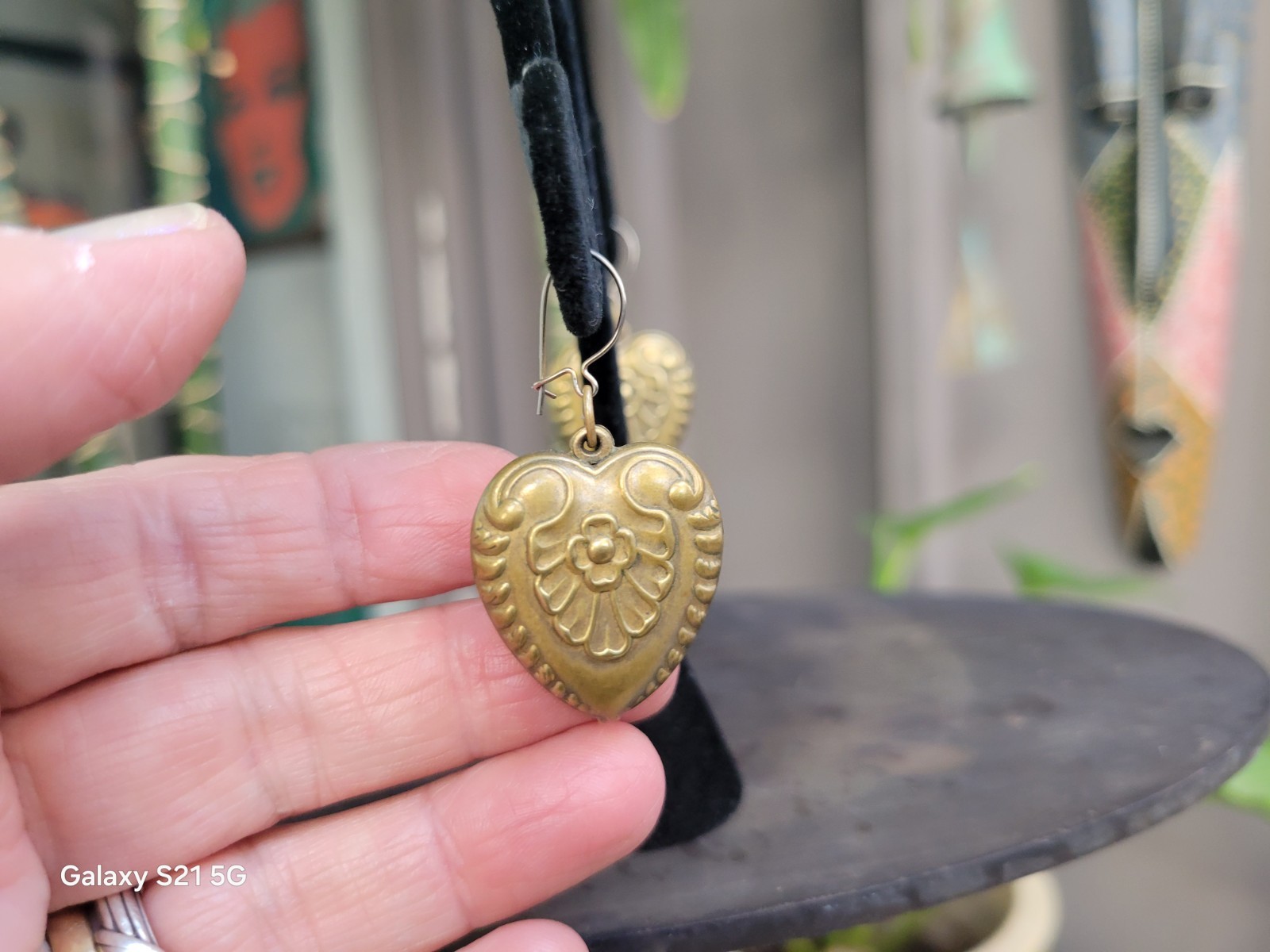 Vtg Pididdly Links Dangle Earrings Brass Puffed Hearts Nouveau Victorian Ornate