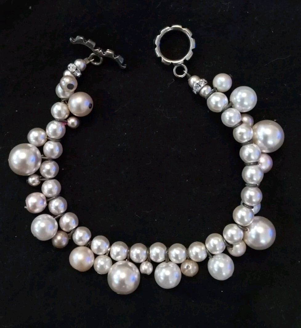 Vintage Cluster Pearl & Diamond Bracelet, Costume Jewelry