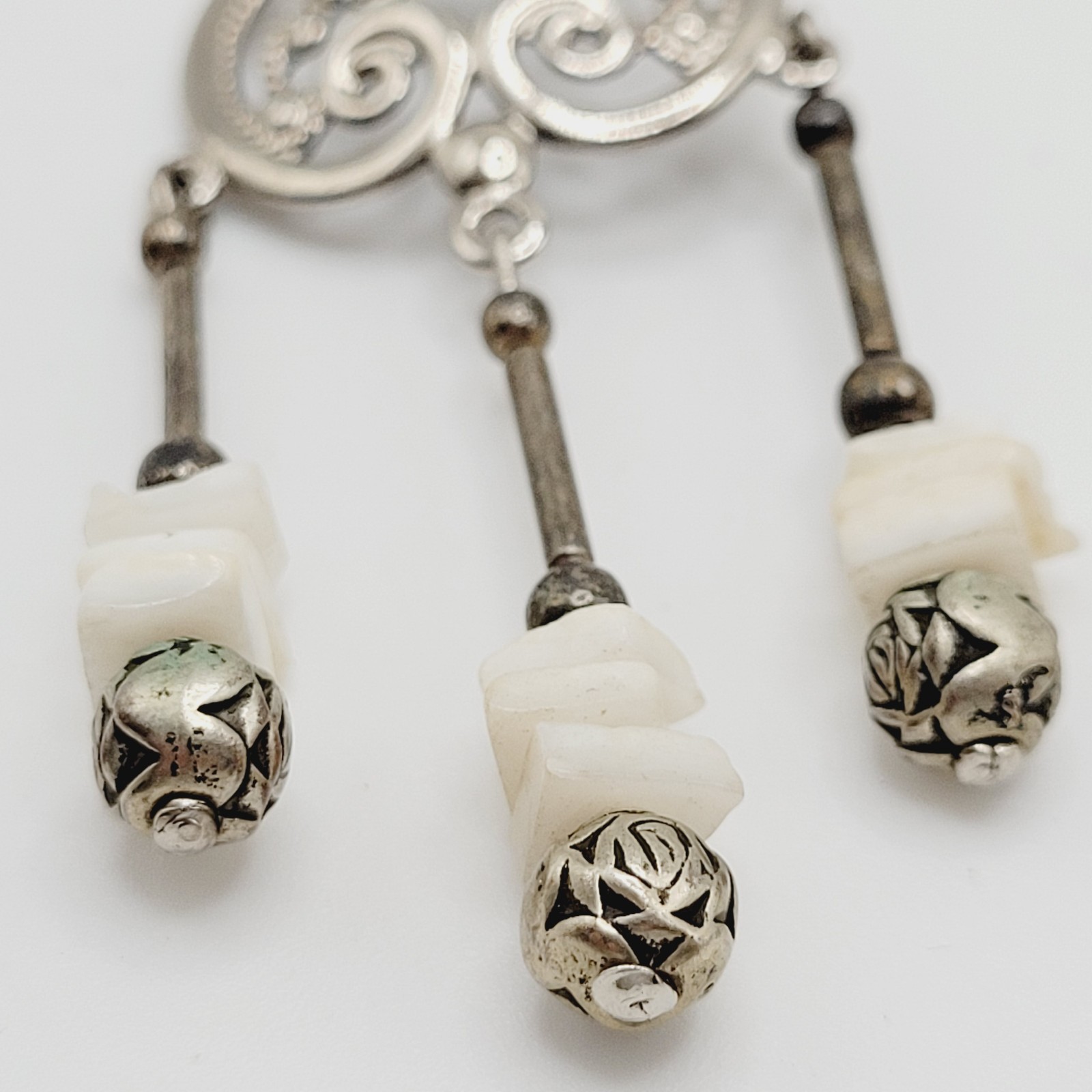 Southwestern Style Chandelier Silver Tone White Howlite Bead Pierced Earrings