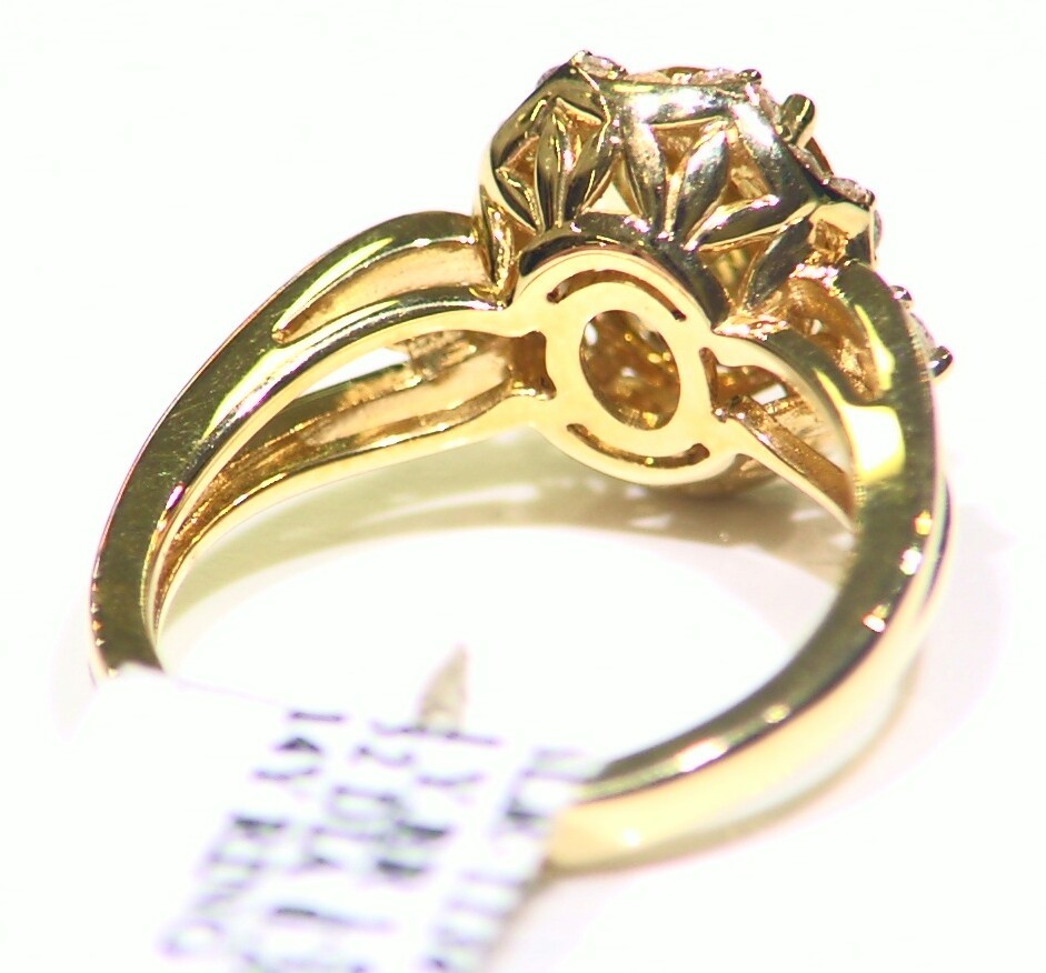 1.78CT 14K Gold Natural Yellow Beryl White Diamond Vintage Engagement Ring Halo