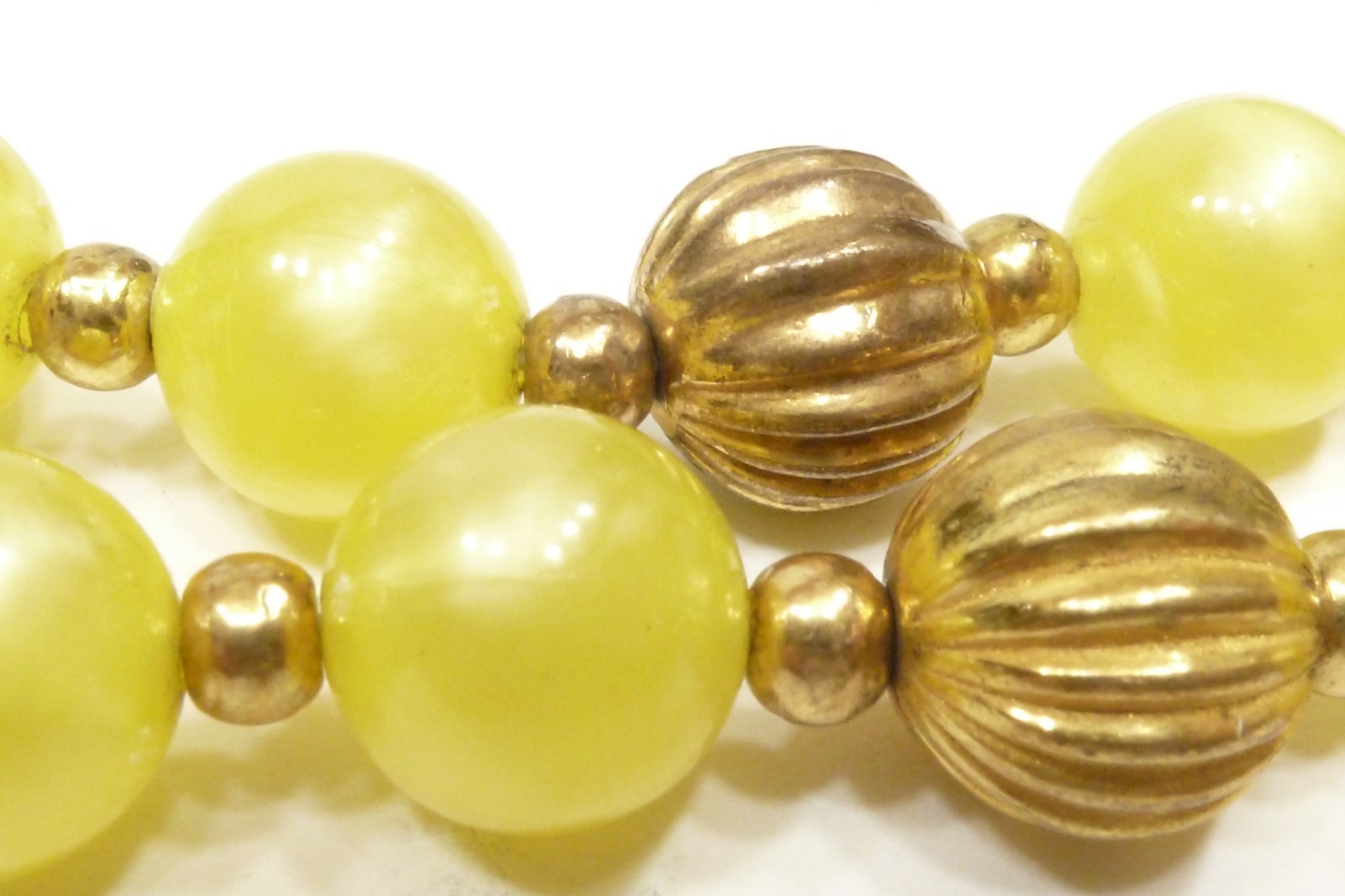 A53) Vintage Gold-tone and Lemon Drop Beaded Necklace