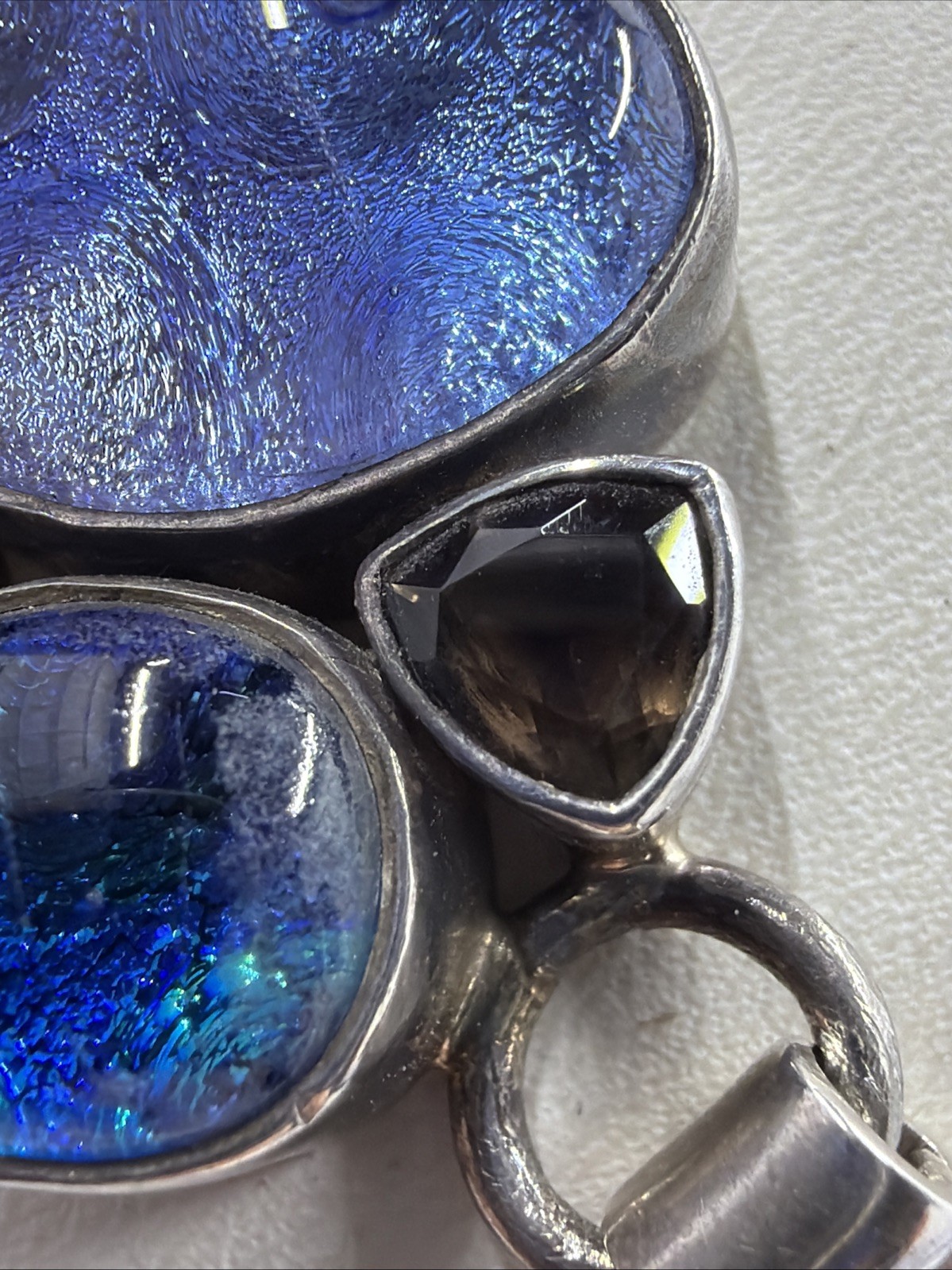 Artisan Sterling Silver 925 Dichroic Glass Bracelet Hook Closure Blue Green Pur