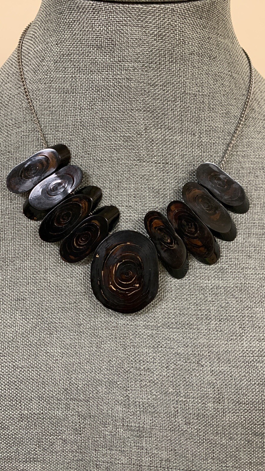 Vintage Sliced Black Coral Chain Necklace