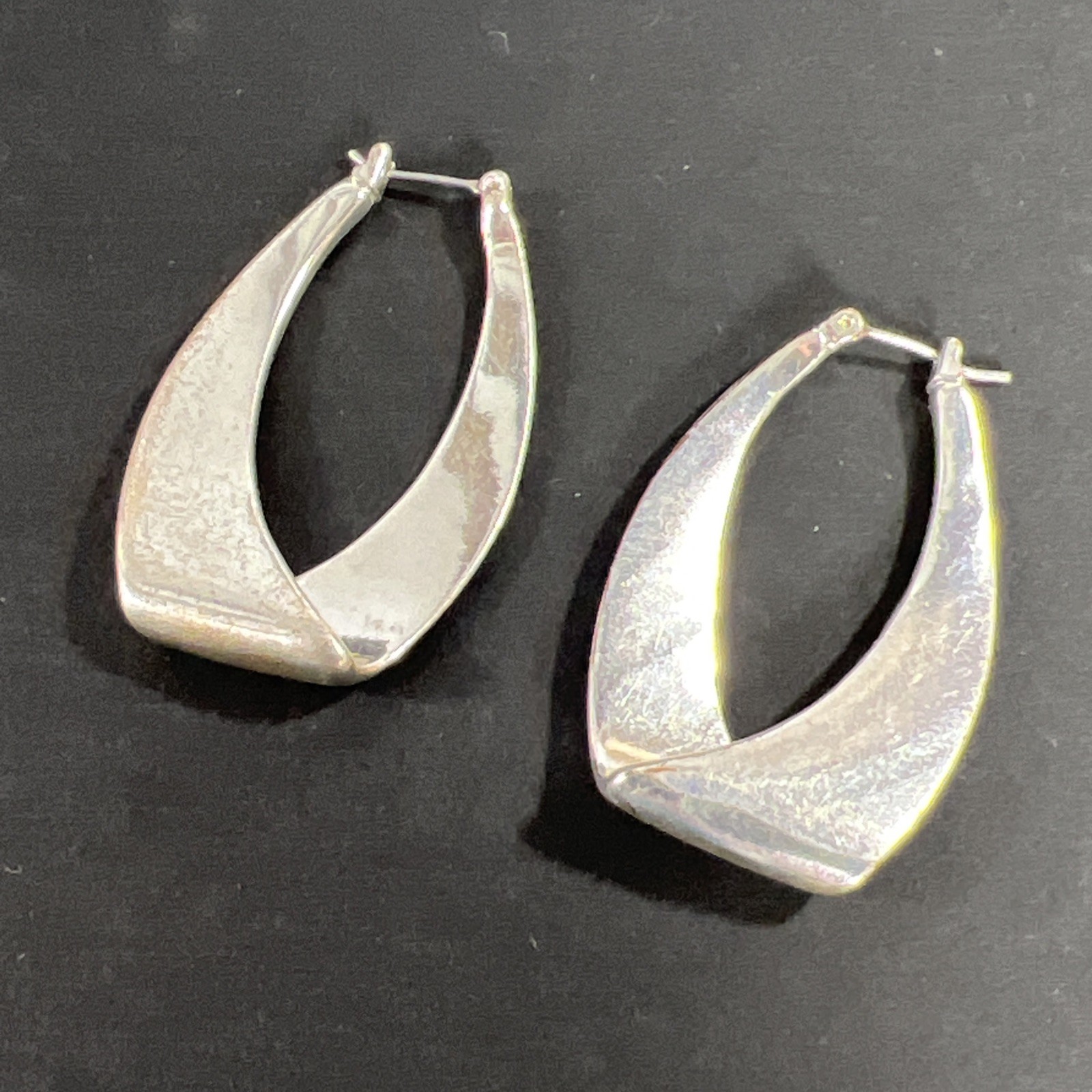 Twisted U-Hoop Earrings Dangle Drop Silver Tone Vintage