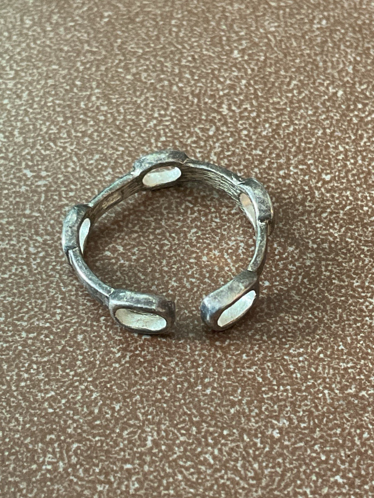 Vtg 925 Sterling Silver Ring Open Chain Link Industrial Modernist Sz 3.5 – 4.25