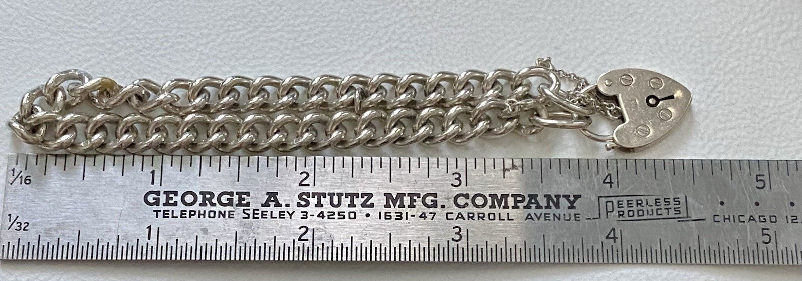 Antique England Sterling Silver Charm Bracelet Heart Lock