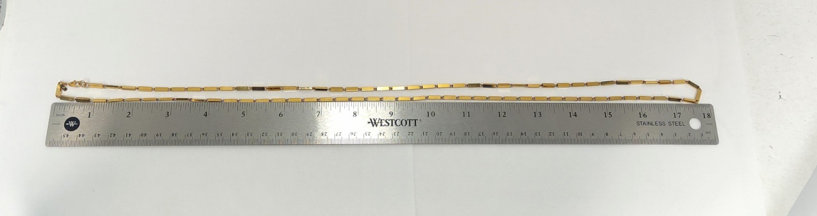 36″ X-LONG UNIQUE Vintage signed MONET Square Tube Link Gold Tone Necklace