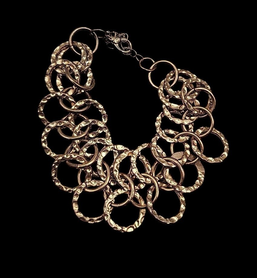 Vintage Hammered Copper Tone Double Link Bracelet 8″