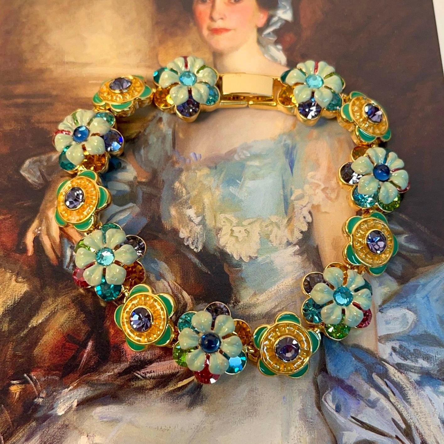 Sicilian Garden Vintage Enamel Flower Bracelet | Colorful Hand-Painted New