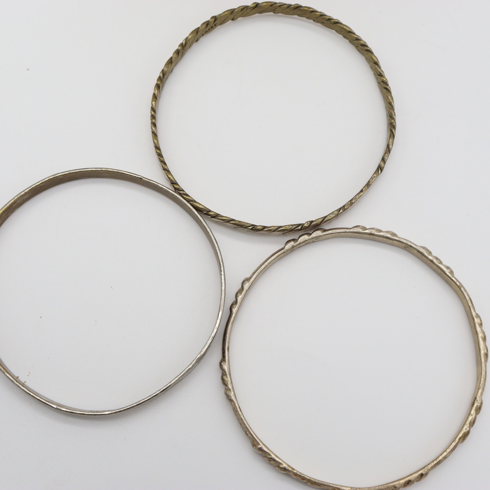 Vtg Taxco Alpaca Mexico Bracelet LOT 3 Silver Rope Bangle Aztec Twist Signed