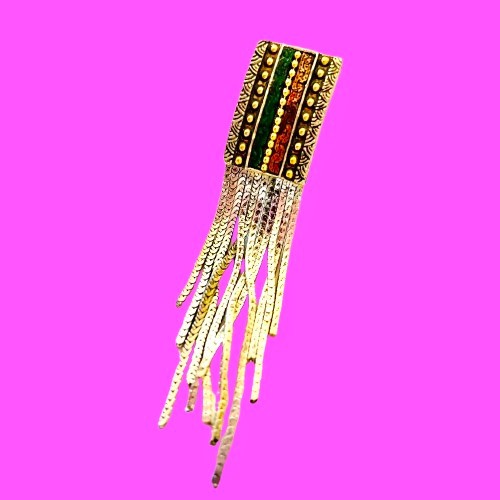 Vintage Turkish Metal Earrings Chain Fringe Dangle Tri-color CLIP-ON