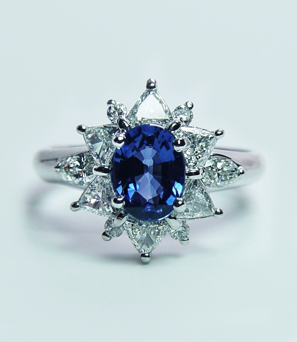 Vintage Sapphire Trillion Marquise Diamond Platinum Ring Princess Diana Estate