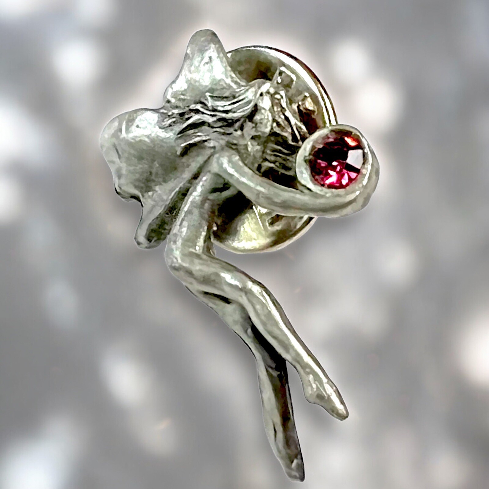 Crystal Fairy Pin Pewter Amethyst Crystal Signed Dated 90s Whimsical Vintage 1”