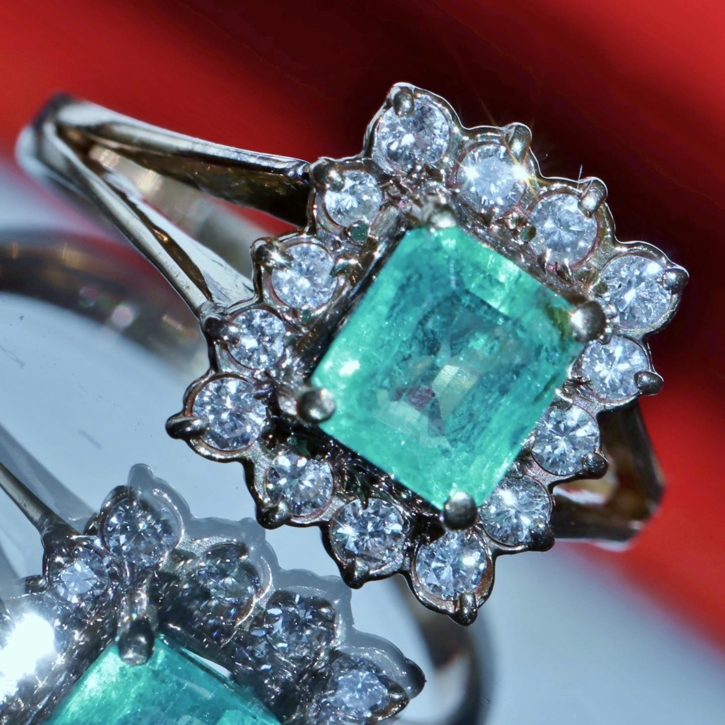 14k rose gold 0.78ct natural diamond sz 4.25 ring emerald vtg treated 2.50g 3823
