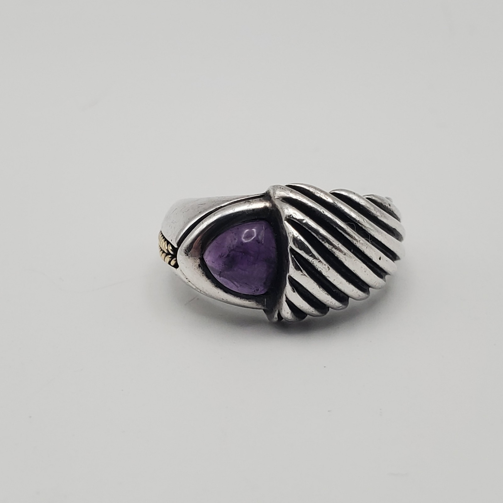 Vintage Sterling Silver & 18K Gold Purple Amethyst Statement Size 6.5
