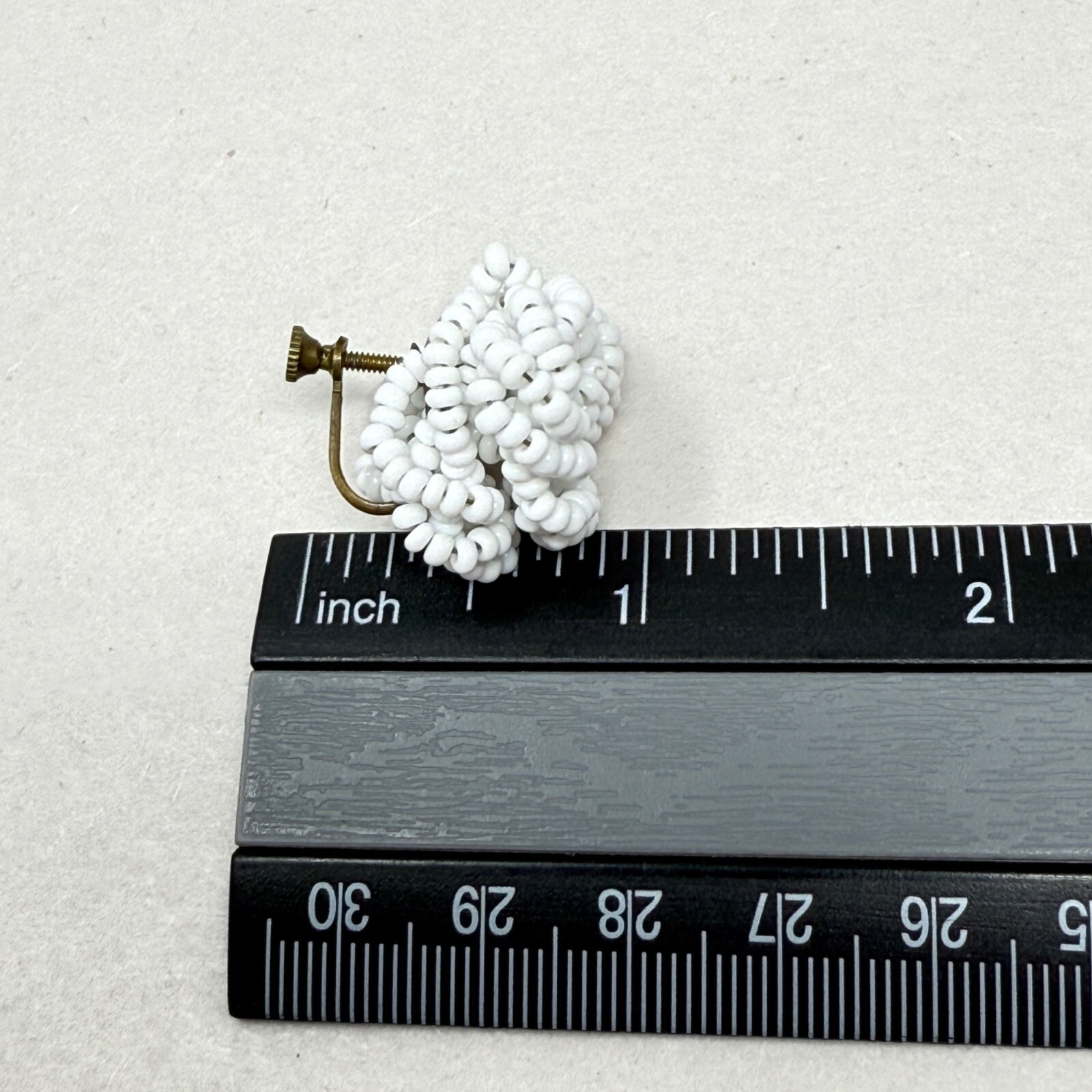 White Seed Bead Knot Earrings Vintage Screw Back Classic Retro