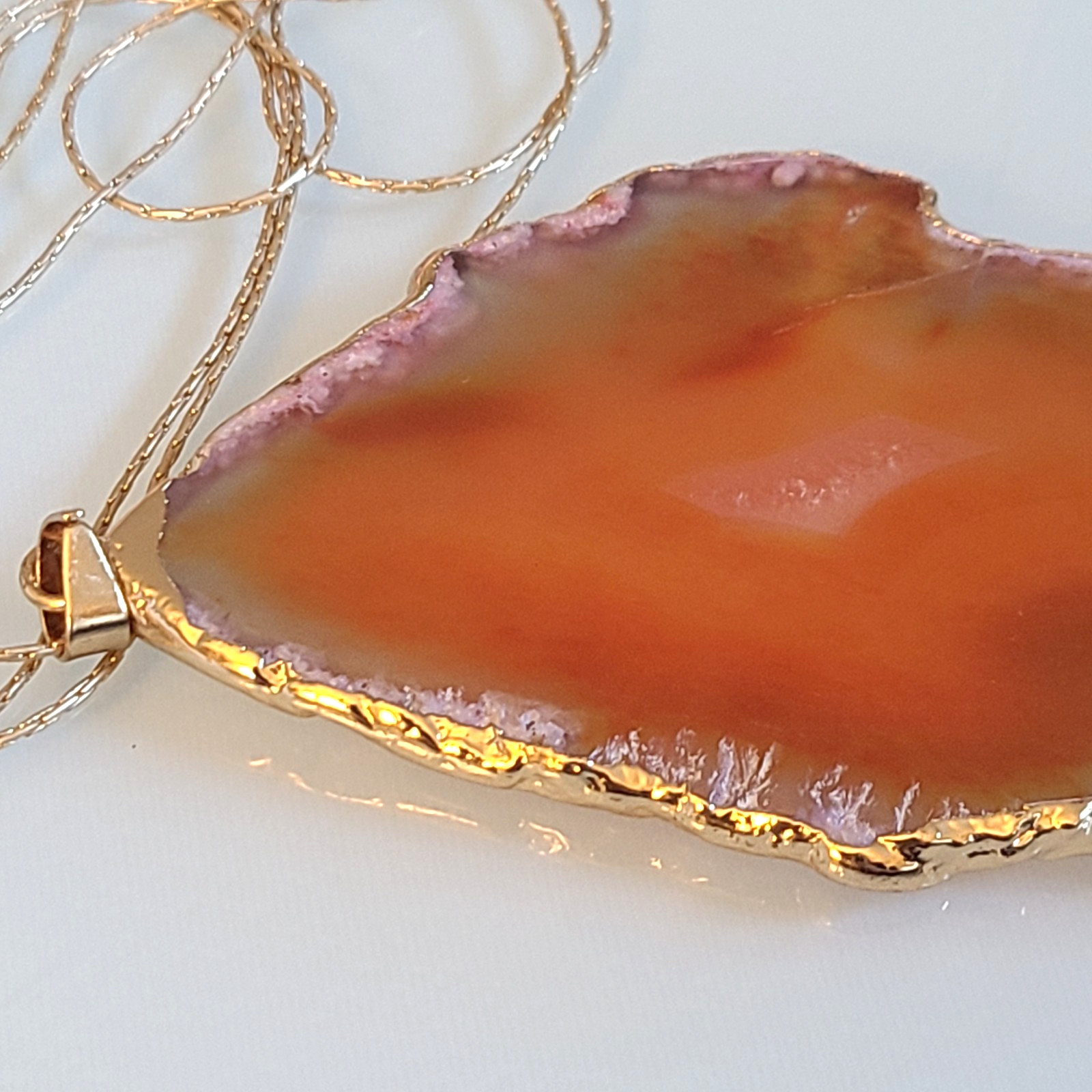 Extra Large Red Agate Geode Slice Pendant VINTAGE WITH 925 SNAKE CHAIN 32 INCHES