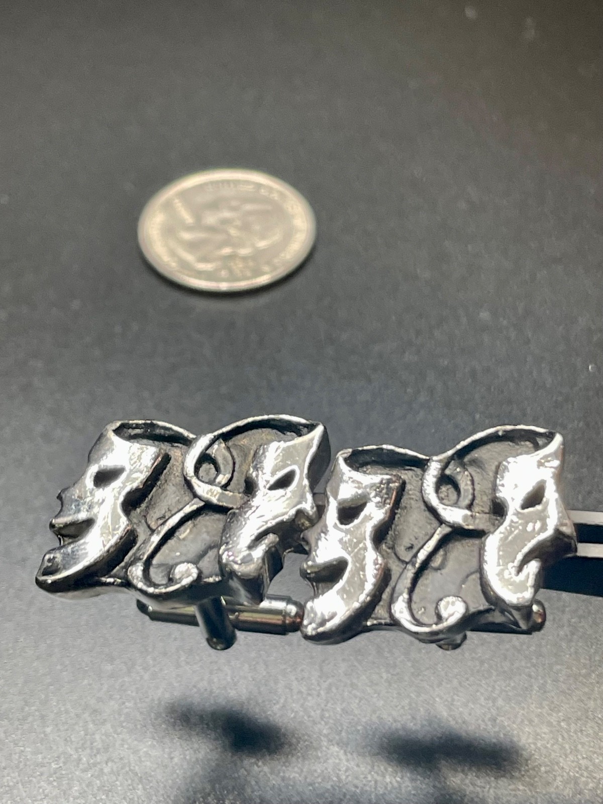 Vintage Theatrical Comedy Tragedy Mask Cufflinks Sculptural Silver Tone MCM