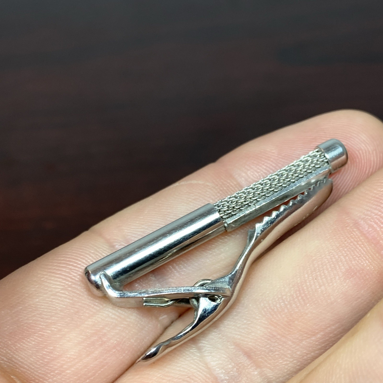 Vtg Round MESH Swank Cuff Links Tie Clip Bar Set (LOOKS LIKE A RETRO MICROPHONE)