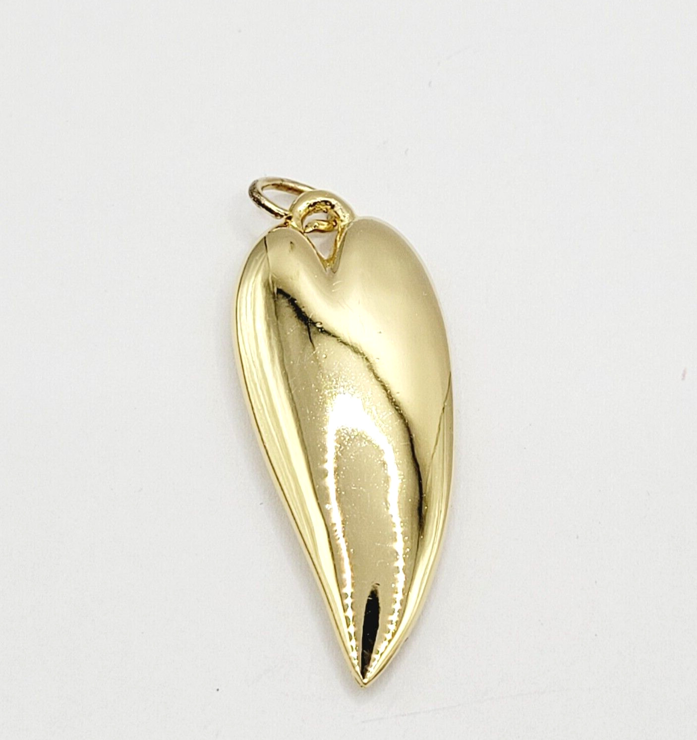 Modernist Heart Slim Curved Elongated Shape Light Puff Gold Tone Vintage Pendant
