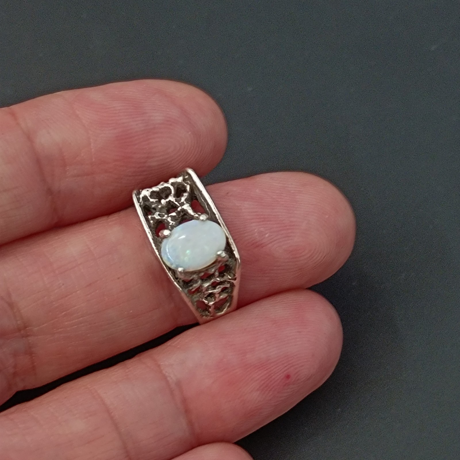 Vintage Opal Ring Silver Brutalist Modernist Israeli Men’s Pinky Women Abstract