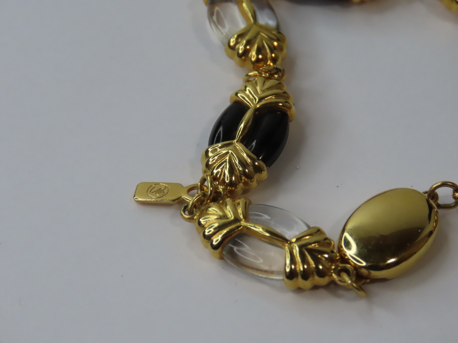 Swarovski Black & Clear Crystal Oval Bead Necklace Gold-tone w/Swan Mark 24″