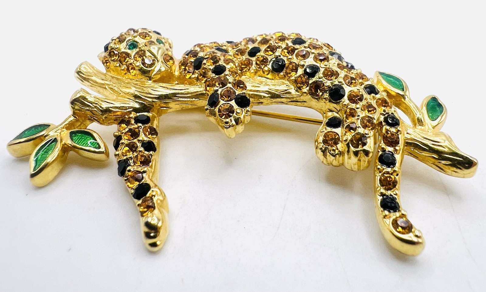 Vintage Trifari Safari Limited Edition 1997 Rhinestone Leopard Enamel BroochPin