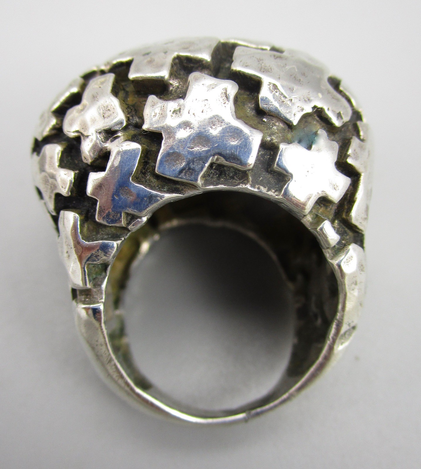 UNUSUAL DIAN MALOUF STERLING SILVER “PUZZLE CROSS” DESIGN STATEMENT RING SZ 5