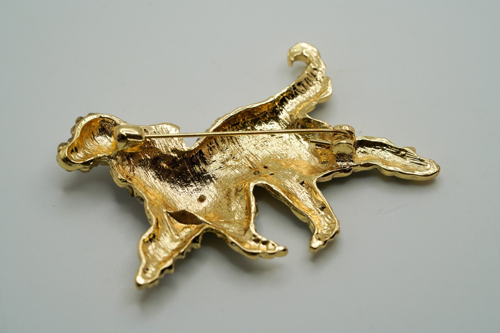 Vintage Gold Tone Blue Rhinestone Dog Brooch 6.8cm JB45