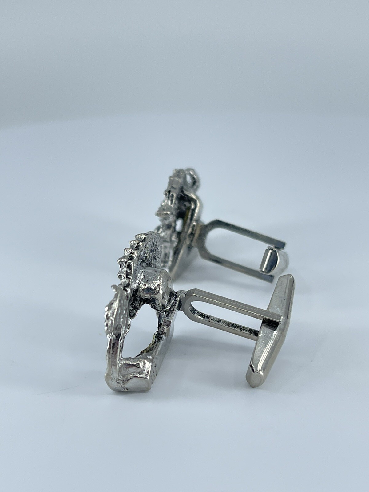 Vintage Seahorse cufflinks silver tone with black enamel accents 1-1/8″