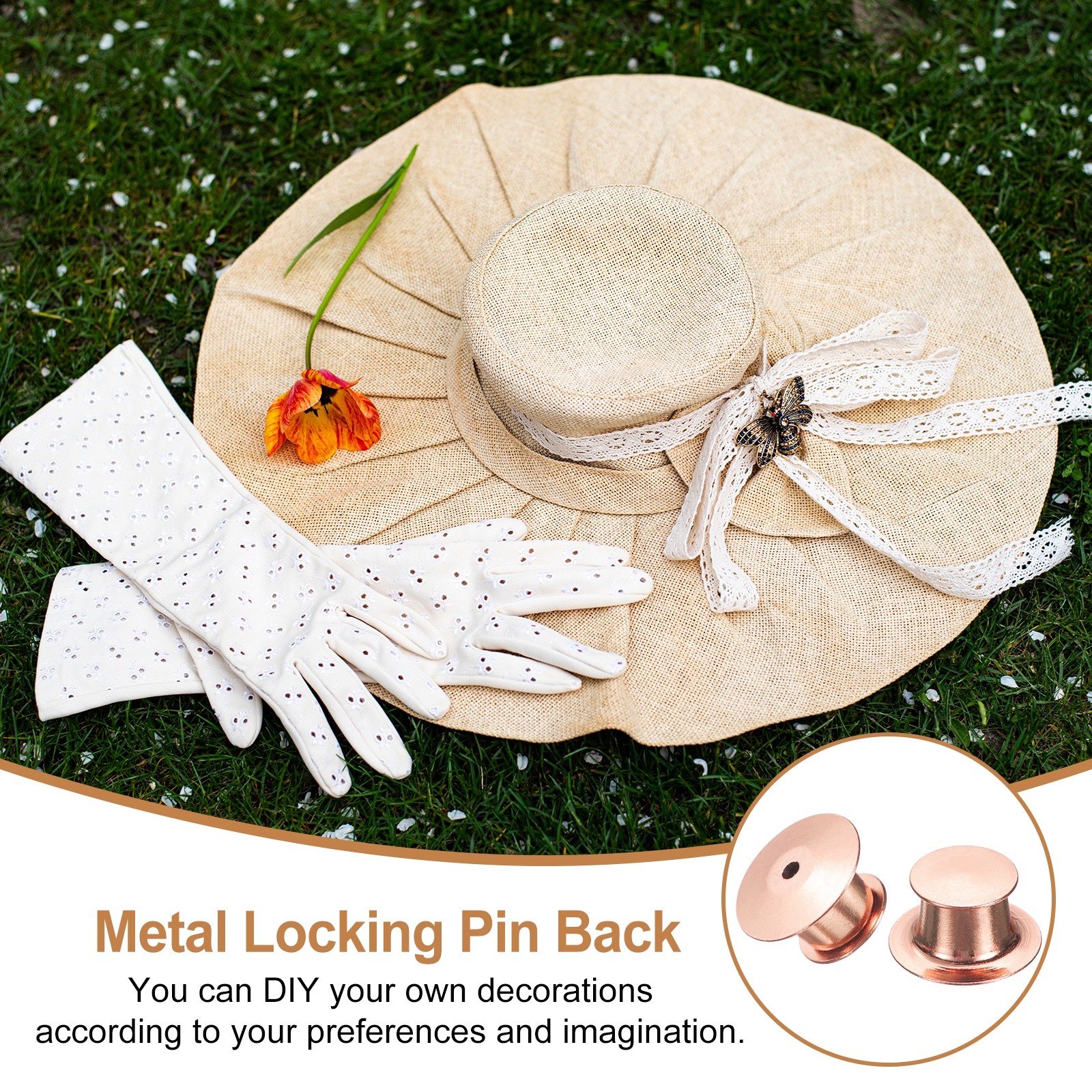 60Pcs Metal Locking Pin Backs, Pin Keepers Locking Clasp, Rose Gold