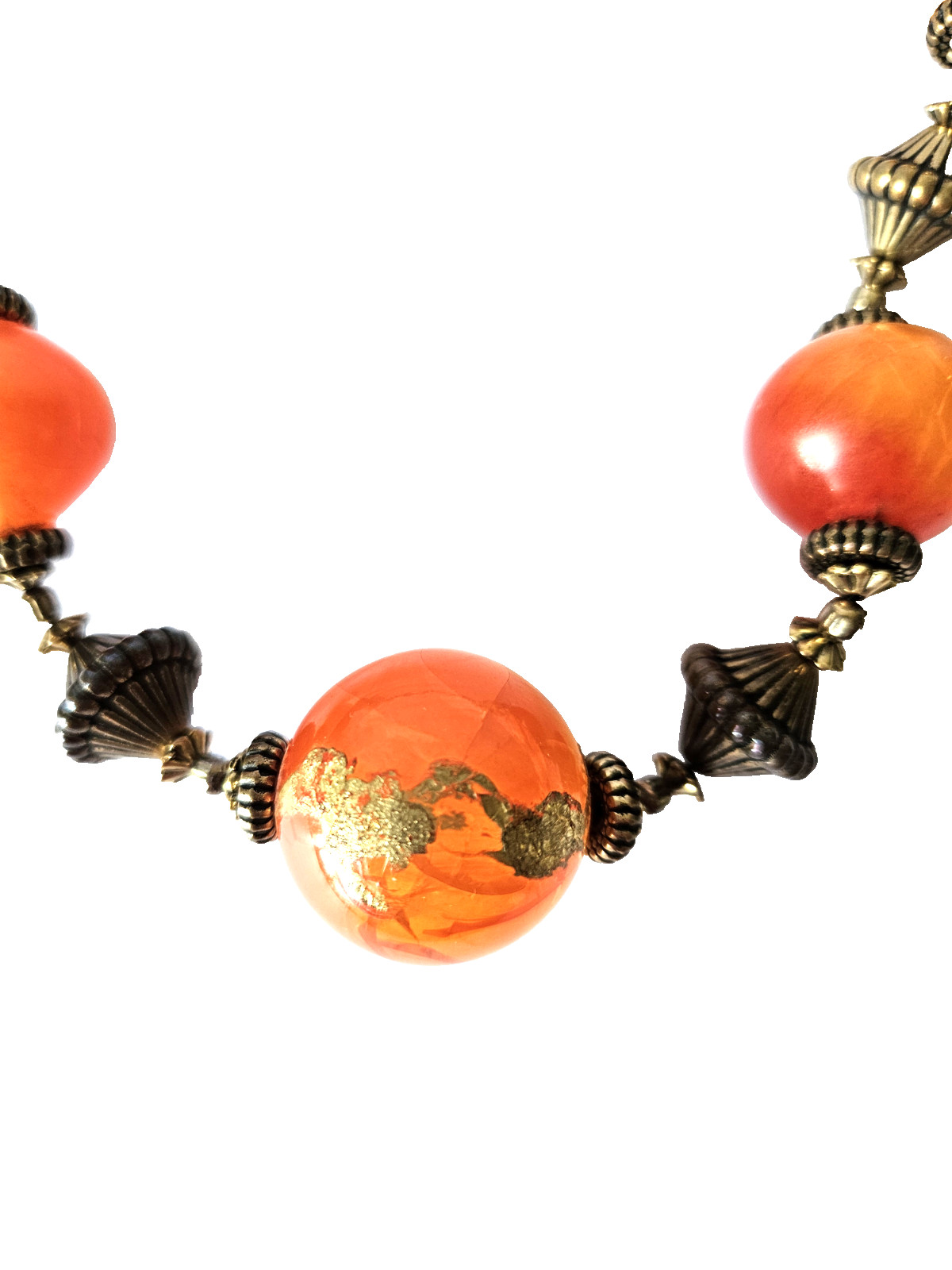 VINTAGE Art Deco Venetian Acrylic Beaded Honey Amber Gold Necklace 24″