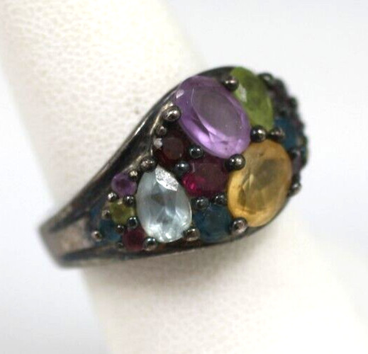 Sterling silver 925 multi color red purple blue multi gemstone ring band size 7