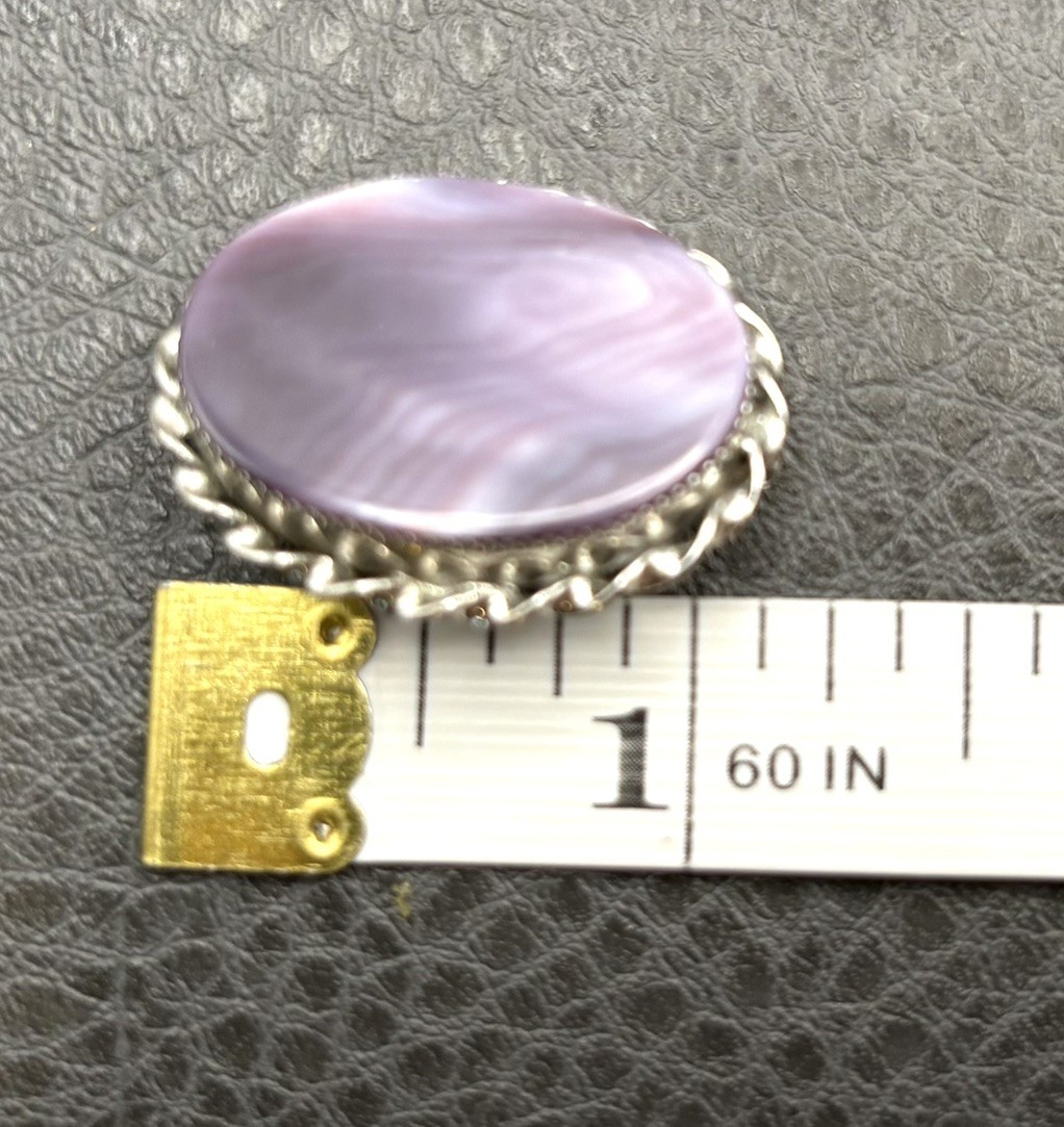 Vintage Silver Tone and Purple Shell Resin Pin Brooch