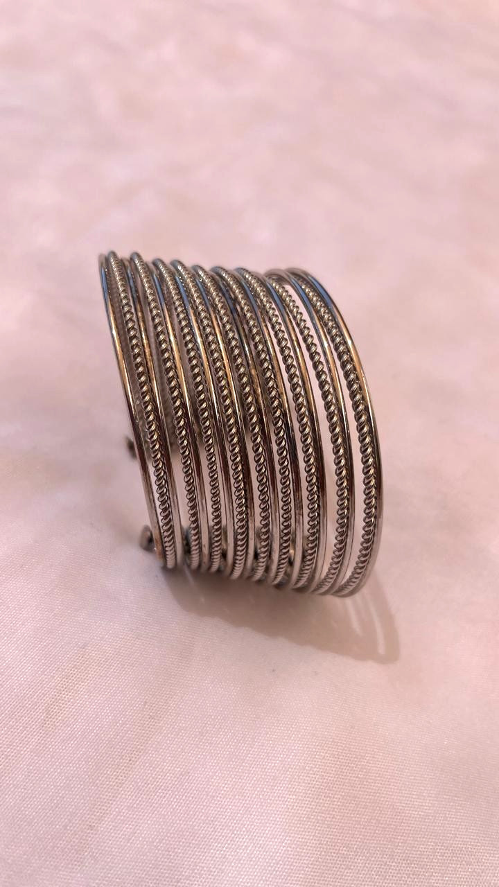 Vintage Cuff Wide Bracelet Chunky Statement Silver Tone