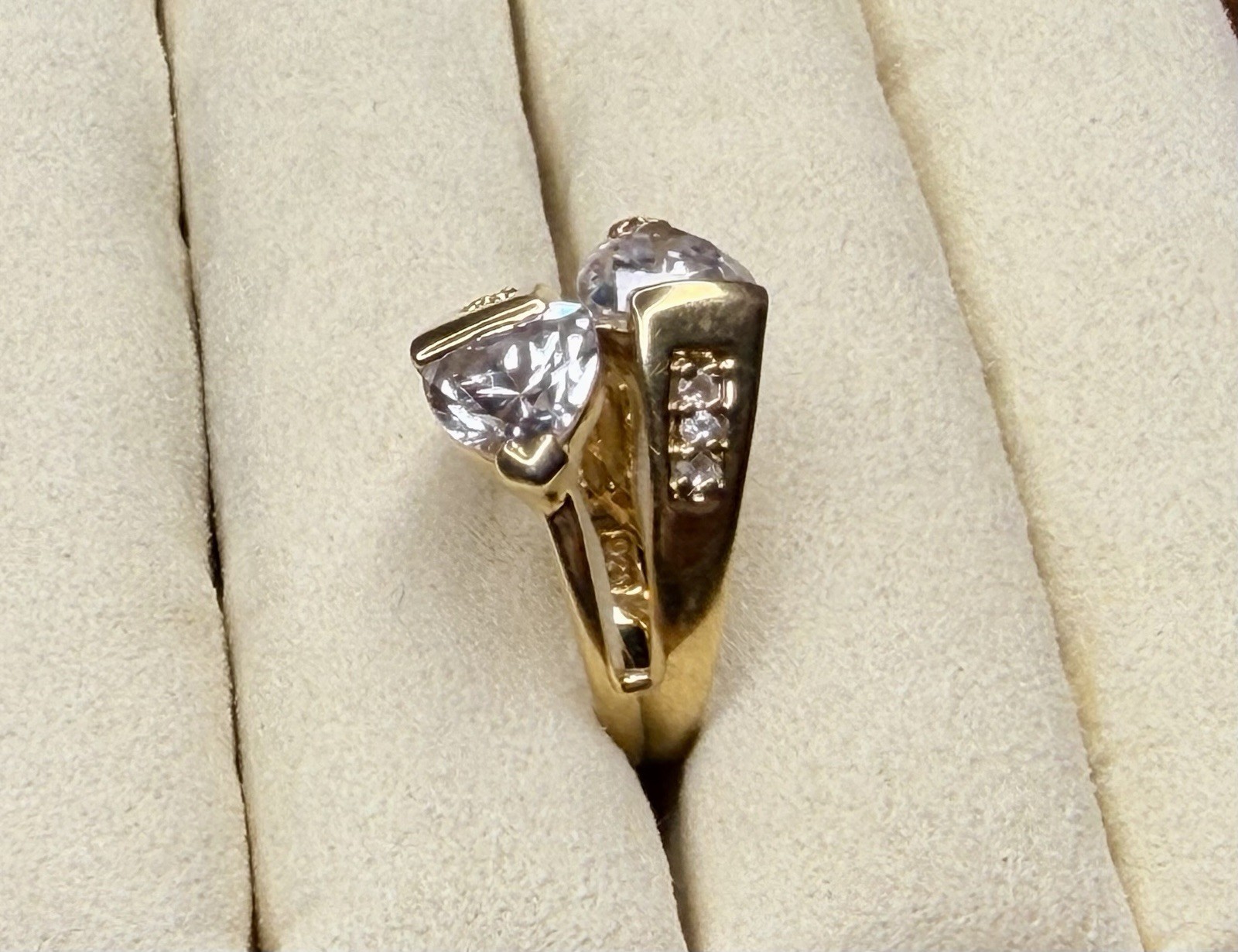 Trillion Cut Moissanite Gold Vermeil Over 925 Channel Set Split Shank Ring 8.5