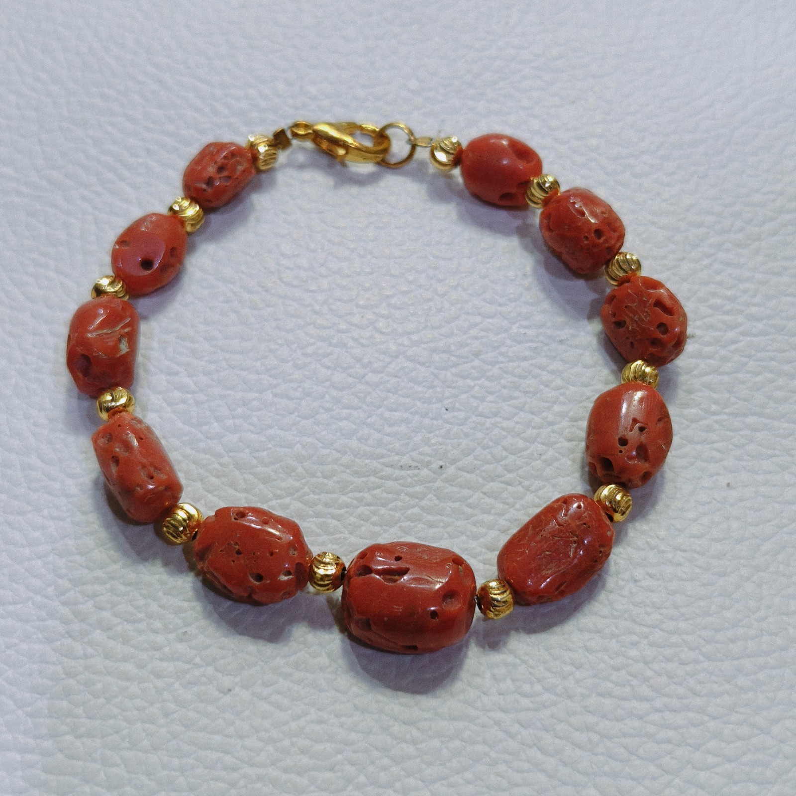 Vintage Real Italy Coral Bracelet Natural Red Coral Beads Antique Style Jewelry