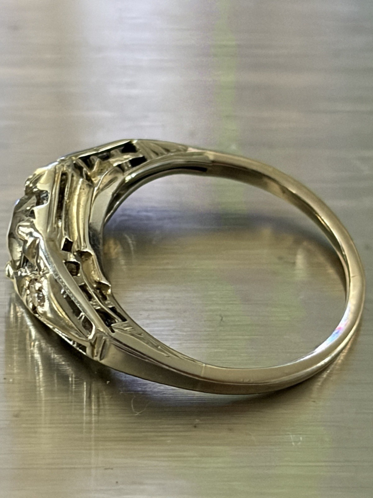 Vintage 10k White Gold OLD EUROPEAN CUT DIAMOND Art Deco Ring Size 4.5