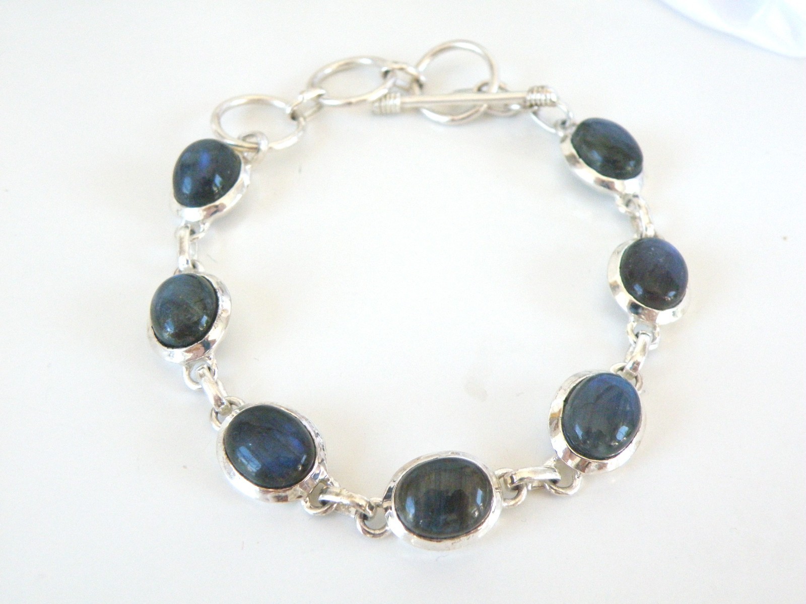Vintage Sterling Silver 925 Labradorite Tennis Link Adjustable Station Bracelet